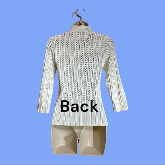 Cache Stretch Knit High Collar Pullover Sweater 3/4” Sleeve Crochet & Rib Size S - Picture 3 of 6